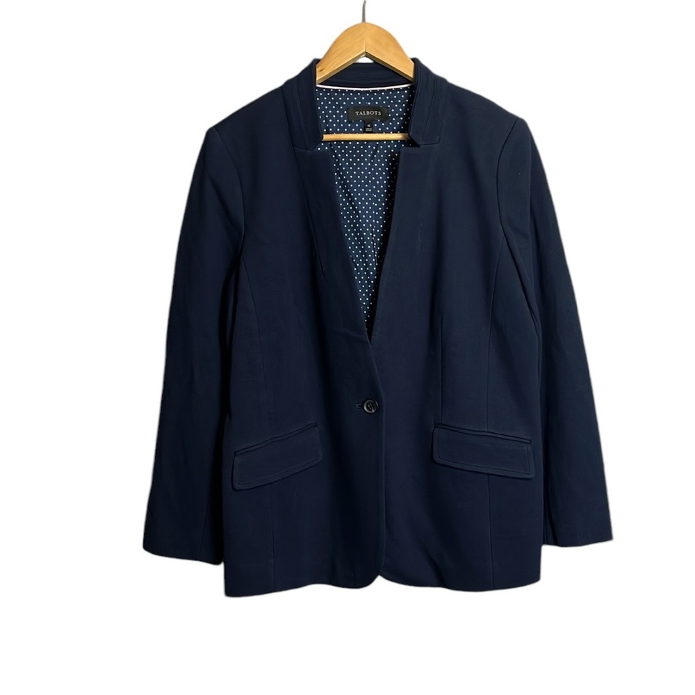 Talbots Blazer Inverted Collar Polka Dot Lining Ponte Knit Size 16